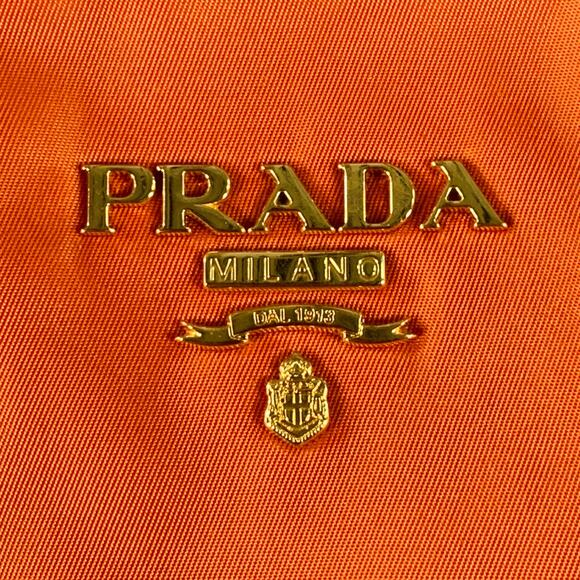 PRADA Orange Gold Saffiano Nylon Leather Trim Tote Handbag - Picture 2 of 12